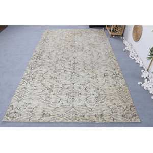 Alfombra turca Vintage clásica Beige de 5,2x8,4 pies hecha a mano de felpa altura de lana piel látex Patchwork rectángulo para dormitorios de adolescentes - Product Image 1