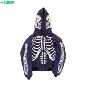 Sweat-shirts à capuche zippés 2024, entièrement imprimés, à épaules tombantes, poids lourd 500 GSM, 100% coton, séchage rapide, respirants - Product Image 3