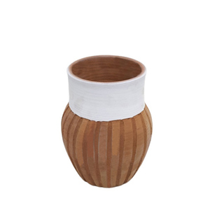 Vase à fleurs rond en argile Vases décoratifs de couleur blanche et naturelle pour la décoration de la maison et du jardin personnalisée - Product Image 1