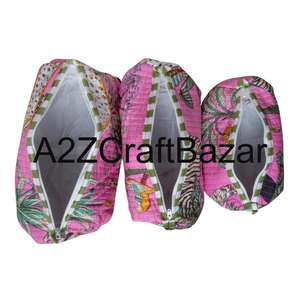 Ensemble de trousse de maquillage et de sac en tissu de coton multifonctionnel, léger, durable, écologique, avec fermeture éclair et pompon vintage - Product Image 4