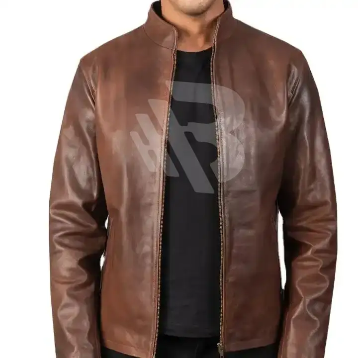 Penjualan paling laris jaket kulit ramping musim dingin pakaian pria jaket kulit lengan panjang mode baru jaket kulit asli