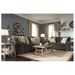 غرفة معيشة عصرية من الخشب الصلب Thalius من قماش مخملي رمادي - Product Image 1