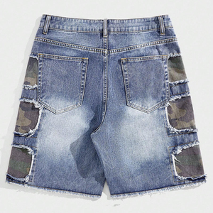 Premium Quality <b>Men</b> Streetwear 2025 Custom Washed Distressed Camo Patchwork Zipper Fly Denim <b>Jean</b> Shorts OEM Serviced - Product Image 2