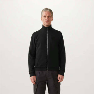 <b>Men</b> Zip Jacket Black Solid Color Full Zipper Stand Collar Sweatshirt Casual Slim Fit Lightweight Outerwear Streetwear - Product Image 1