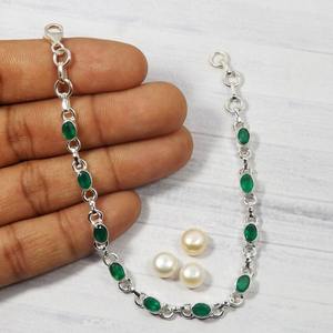 Handmade Green Onyx <b>925</b> <b>Sterling</b> <b>Silver</b> <b>Bracelet</b> Natural Green Onyx Gemstone <b>Bracelet</b> Jewelry Wedding Gift <b>Silver</b> Jewelry - Product Image 3