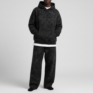 Ensemble de survêtement homme personnalisé OEM délavé à l'acide avec logo brodé, en molleton polyester/coton épais, couleur unie, 2 pièces - Product Image 6