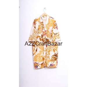 Robe pour femme en coton 100% de luxe, à manches longues, à cordon de serrage, à col en V, à fleurs tissées à la main, douce, respirante, séchage rapide - Product Image 1