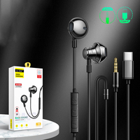 Caisson de basses intra-auriculaire de type C entièrement en métal de qualité Android, appel de contrôle intelligent en ligne avec casque, écouteurs, casque filaire