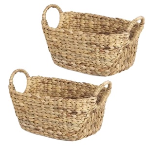 Cesta de Almacenamiento Redonda Moderna de Jacinto de Agua 100% Natural de Color Amarillo Oscuro con Asas Flexibles, Ecológica y Sostenible para Uso Doméstico - Product Image 5