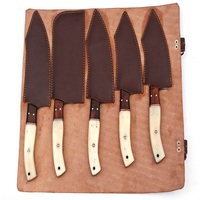 Ensemble de couteaux de chef en acier Damas faits à la main avec manche en os et bois couteaux de cuisine avec étui en cuir