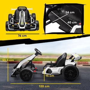 HOMCOM Go Kart Eléctrico de 24V para Niños con Asiento Ajustable, Música, Blanco - Product Image 6