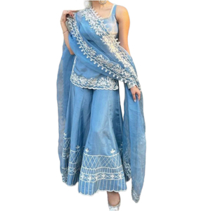 Costume Sharara de style pakistanais avec broderie lourde et travail de pierre Costume Gharara de créateur pakistanais avec robe Dupatta - Product Image 1