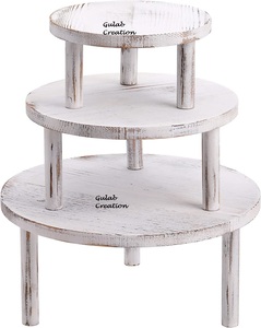 Set of 3 Whitewashed Round Wooden Cake <b>Stands</b> Rustic Dessert Display <b>Risers</b> <b>for</b> Weddings, Parties & Home Decor - Product Image 6