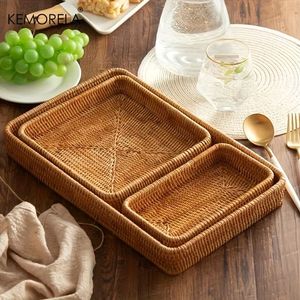 Bandeja de mimbre natural rústica y resistente, bandeja tejida a mano para almacenamiento y decoración rústica a buen precio - Product Image 3