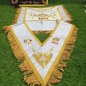 TABLIER DE RITE ÉCOSSAIS 33E DEGRÉ AVEC COLLIER OR BRODERIE AILES - Product Image 1