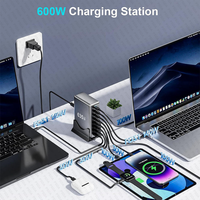 Chargeur GaN 635W, bloc de charge USB-C PD3.1 140W avec indicateur LED, chargeur de bureau 8 ports QC3.0 30W à charge rapide pour ordinateur portable, PC et appareil photo