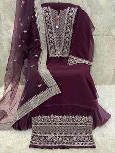 Elegante Shalwar Kameez de Invierno, Georgette Fox, Pantalón Santoon, Dupatta de Red Pesada, Tallas Grandes 7XL, Bordado Étnico Indio - Product Image 2