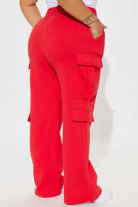 Pantalon de survêtement chaud pour femme, taille haute, devant plat, coupe régulière, jambe large, cordon de serrage, motif uni, poches, 100% coton molletonné - Product Image 3