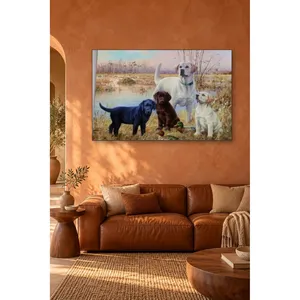 Impression sur toile Fida : Famille de labradores tricolores au bord du lac - Product Image 5