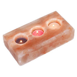 Soporte de luz de té de tres agujeros de sal de roca del Himalaya, portavelas Rectangular de sal de cristal Natural del Himalaya de 3 agujeros - Product Image 2