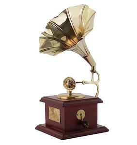 Premium Rajasthani Antique Vintage Sparkle Square Brass Gramophone Showpiece fabricante Home Decor Gift Item Home - Product Image 4