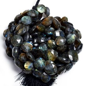 Cuentas sueltas de piedras preciosas con forma de moneda facetada de labradorita natural, cuentas de moneda facetadas de labradorita de 12-13mm, cuentas sueltas para hacer joyas - Product Image 6