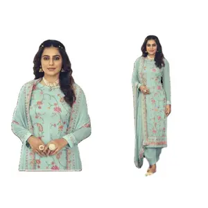 Nouvelle collection lourde Georgette Salwar Kameez Dupatta Séquence Broderie Travail Vêtements de fête pour femmes-Tendance Costume de mariage - Product Image 1