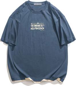 เสื้อยืดลำลองแนวสตรีทผ้าคอตตอน100% โลโก้ด้านหน้าทรงหลวมเข้ารูป - Product Image 2