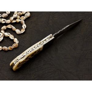 Nuevo cuchillo portátil plegable de acero de Damasco de gran venta con cuchillos con mango de cuerno para acampar cuchillo plegable de Damasco - Product Image 3