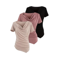 Lot de 3 T-shirts ajustés à col rond pour femme, couleur unie 3D personnalisée, manches courtes, respirants, en coton biologique écologique, anti-plis