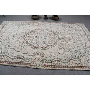 Alfombra turca Vintage, clásica, blanca, Beige, 5,7x9,4 pies, respaldo de látex de lana, patrón de retazos para sala de estar, pasillo, dormitorio de adolescentes - Product Image 3