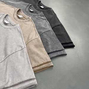 T-shirt ample en coton pur délavé à motifs patchwork pour homme, manches courtes, personnalisable, 260 g. - Product Image 3