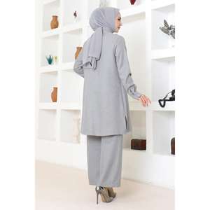 Hauts longs décontractés gris MSW19224-5 avec détail volanté, longueur midi, 100 % polyester, coupe classique, ensemble - Product Image 4