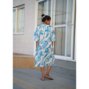 ชุดเดรสคาฟทันผ้าทอลายดอกไม้ คอวี ดีไซน์พิเศษจาก Shell Spell ฟรีไซส์ ยาวคลุมเท้า ตกแต่งระบาย ผ้าระบายอากาศ เหมาะสำหรับฤดูร้อน - Product Image 2