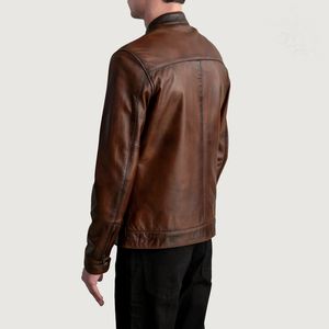 Chaqueta de Motero de Cuero Genuino para Hombre, Estilo Urbano a la Moda, Color Marrón Desgastado, Impermeable, OEM Personalizado Disponible, Venta al Por Mayor - Product Image 5