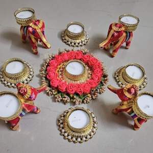 เสื่อรังโกลีดีไซน์แบบอินเดียดั้งเดิมเป็นมิตรต่อสิ่งแวดล้อมหลากสีสำหรับงานแต่งงานของตกแต่งเทศกาลเชิงเทียนที่วางเทียนวันแม่ฮาโลวีน - Product Image 5