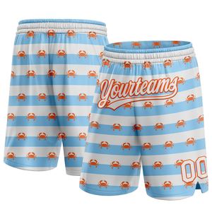 Industrie Direct Engro Sportswear Pantalones cortos de baloncesto Custom Light Blue White-Orange 3D Pattern Crabs Pantalones cortos de baloncesto auténticos - Product Image 1