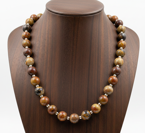 สร้อยคอแฟชั่นทรงเรขาคณิตประดับคริสตัลแจสเปอร์ทำมือชุบทอง 14K ขนาด 8 มม. ยาว 18 นิ้ว สไตล์ทิเบต เหมาะสำหรับทุกเพศ เป็นของขวัญ - Product Image 3