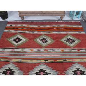 Tapis turc vintage, grand tapis de 5,4 x 11 pieds, tapis patchwork rouge et blanc - Product Image 3