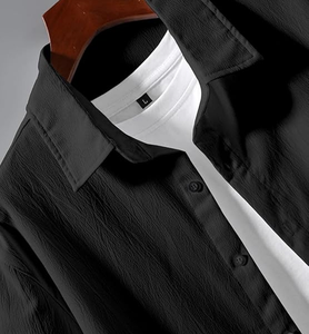 Conjunto de dos piezas informal de verano para hombre, camisa de manga corta abotonada de color sólido y pantalones cortos de cintura elástica, atuendo transpirable - Product Image 6