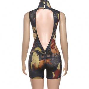 Drop Shipping 2025 Boutique High Quality Fashion New Design Digital Printed Backless Sexy High Waist Yoga <b>Casual</b> <b>Jumpsuit</b> - Product Image 6