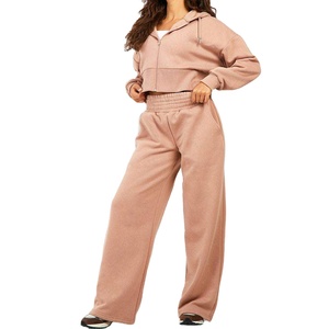 High Quality Polyester/Cotton Tech Fleece Breathable Casual Women Tracksuit Hoodie Crop Pullover 2 Piece <b>Sets</b> - Product Image 1