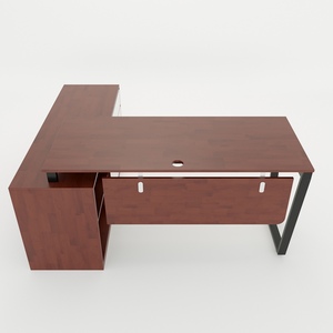 HBTC022 โต๊ะทำงานผู้บริหารรุ่นร่วมสมัย ขนาด 160x140 ซม. ทำจากไม้เนื้อแข็ง ดีไซน์ทรงสี่เหลี่ยมคางหมู รูปตัวแอล เฟอร์นิเจอร์สำนักงานสำหรับห้องนอน ต้องประกอบเอง - Product Image 2