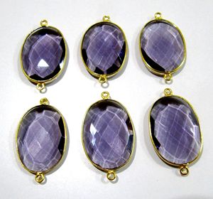 Juego de 5 conectores de bisel de amatista de cuarzo hidráulico de alta calidad 19-25mm Oval Briolette Top Brass Double Loop para la fabricación de joyas - Product Image 2