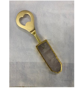 Ouvre-bouteille en métal de conception standard en laiton AK en or fini avec un ouvre-bouteille unique en agate pour accents de bar/vaisselle - Product Image 1