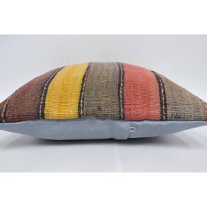 Almohada de lana Kilim Multicolor, cojín decorativo de retales de 14x14 pulgadas con técnica de tejido con patrón de hojas esponjosas Vintage - Product Image 5