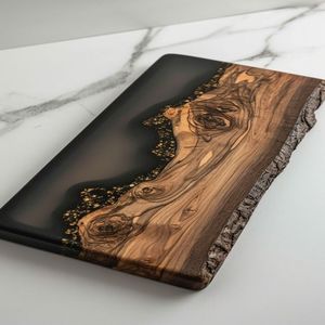 Resin chopping <b>board</b> handmade with glossy ocean river pattern crafted from acacia wood ideal for serving cheese and fruits - Product Image 3
