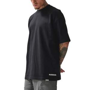 T-shirt surdimensionné collégial noir 300 GSM coton maillot de poids moyen coupe décontractée Boxy épaule tombante col côtelé Vintage athlétisme - Product Image 4