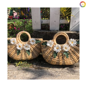 Sac fourre-tout de plage en jacinthe d'eau tissé à la main écologique-Sac à main en paille économique pour femmes tenues d'été - Product Image 4