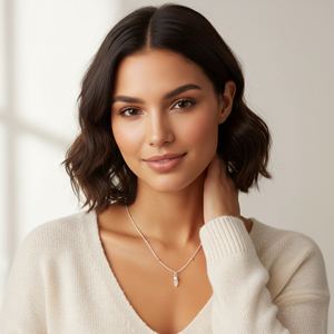 Collar de Plata de Ley 925 con Baño de Rodio y Piedra Lunar Arcoíris, Forma de Bala, Cadena de Bolas, para Boda - Product Image 4